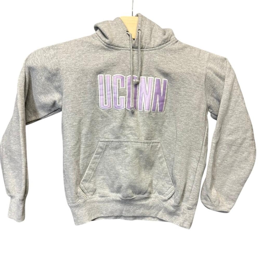 MV Sport UConn Huskies Hoodie Gray Purple Embroidered Pullover Small